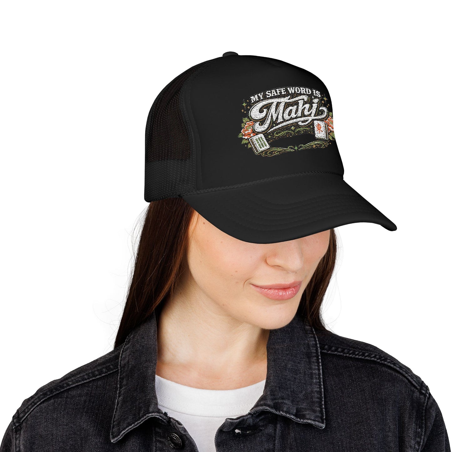 Trucker Hat — "My Safe Word Is Mahj" Vintage Fishing Mesh Cap