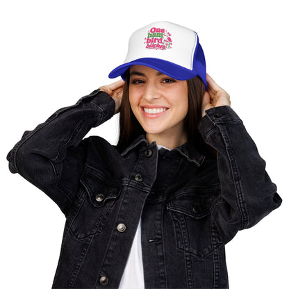 Trucker Hat — "One Bad Bird B****" Floral Rhinestone Patch
