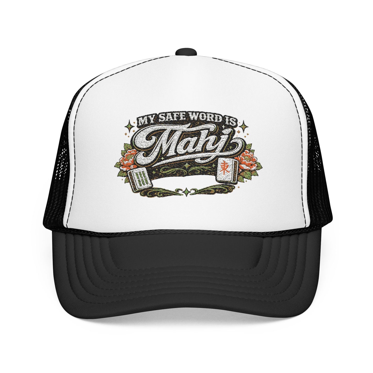 Trucker Hat — "My Safe Word Is Mahj" Vintage Fishing Mesh Cap