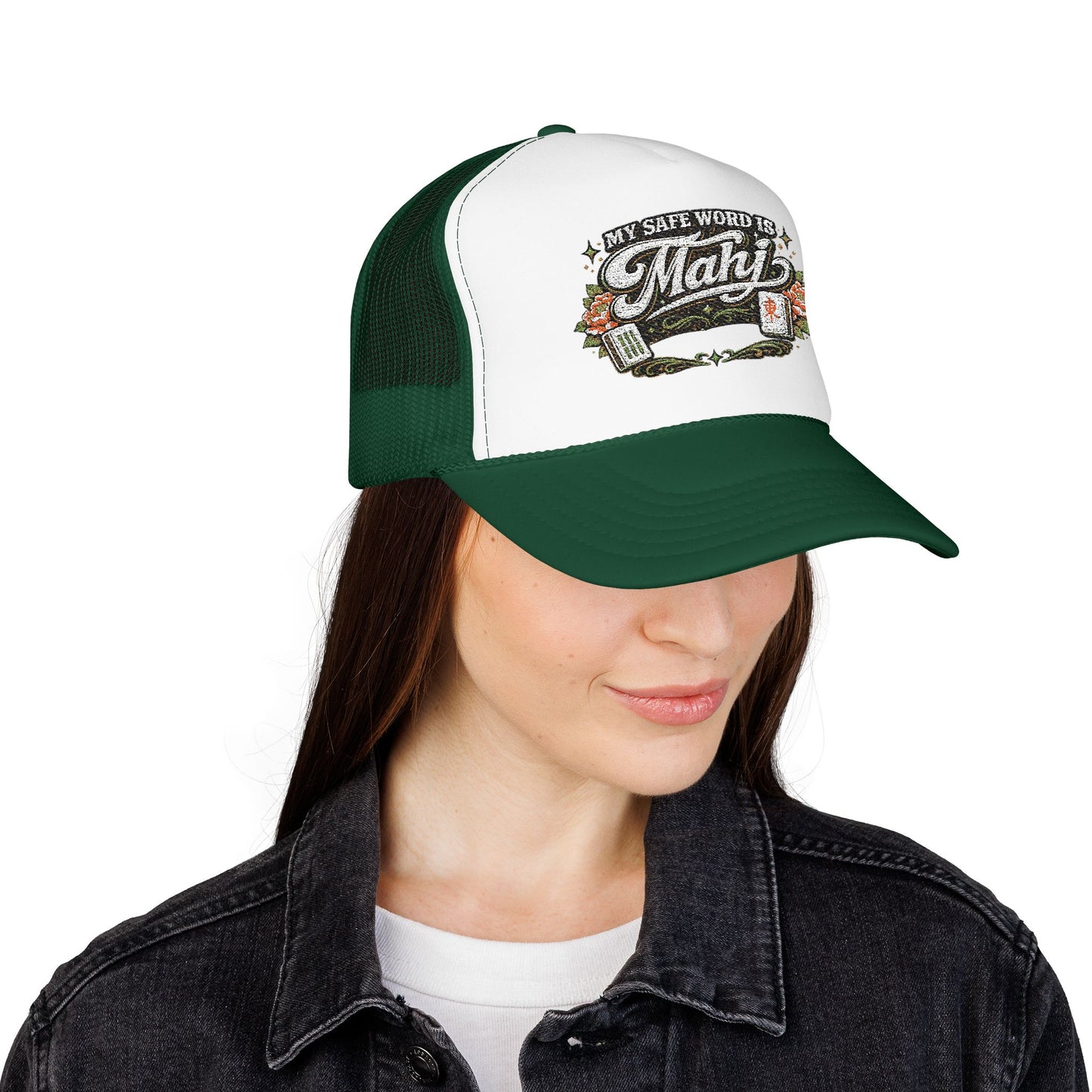 Trucker Hat — "My Safe Word Is Mahj" Vintage Fishing Mesh Cap