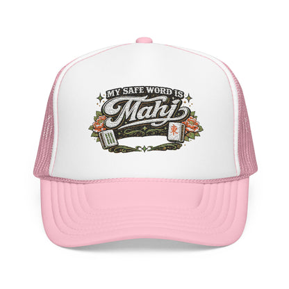 Trucker Hat — "My Safe Word Is Mahj" Vintage Fishing Mesh Cap