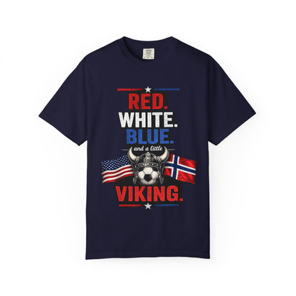 Red, White, Blue and a Little Viking T-Shirt — USA & Norway Soccer Fan Tee