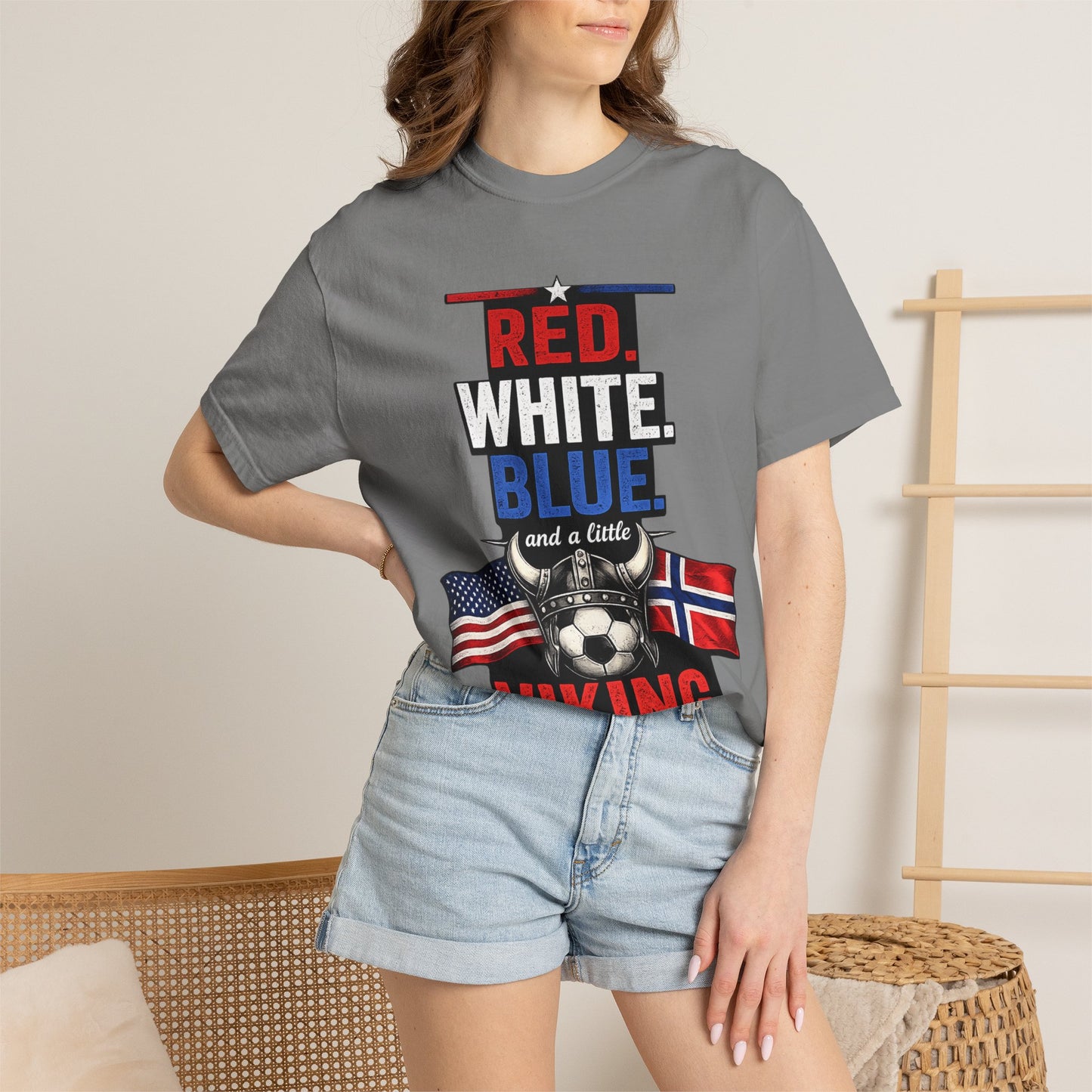 Red, White, Blue and a Little Viking T-Shirt — USA & Norway Soccer Fan Tee