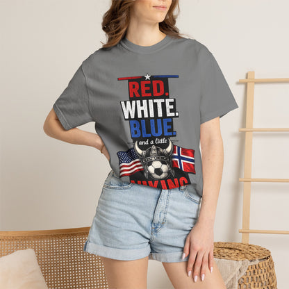 Red, White, Blue and a Little Viking T-Shirt — USA & Norway Soccer Fan Tee