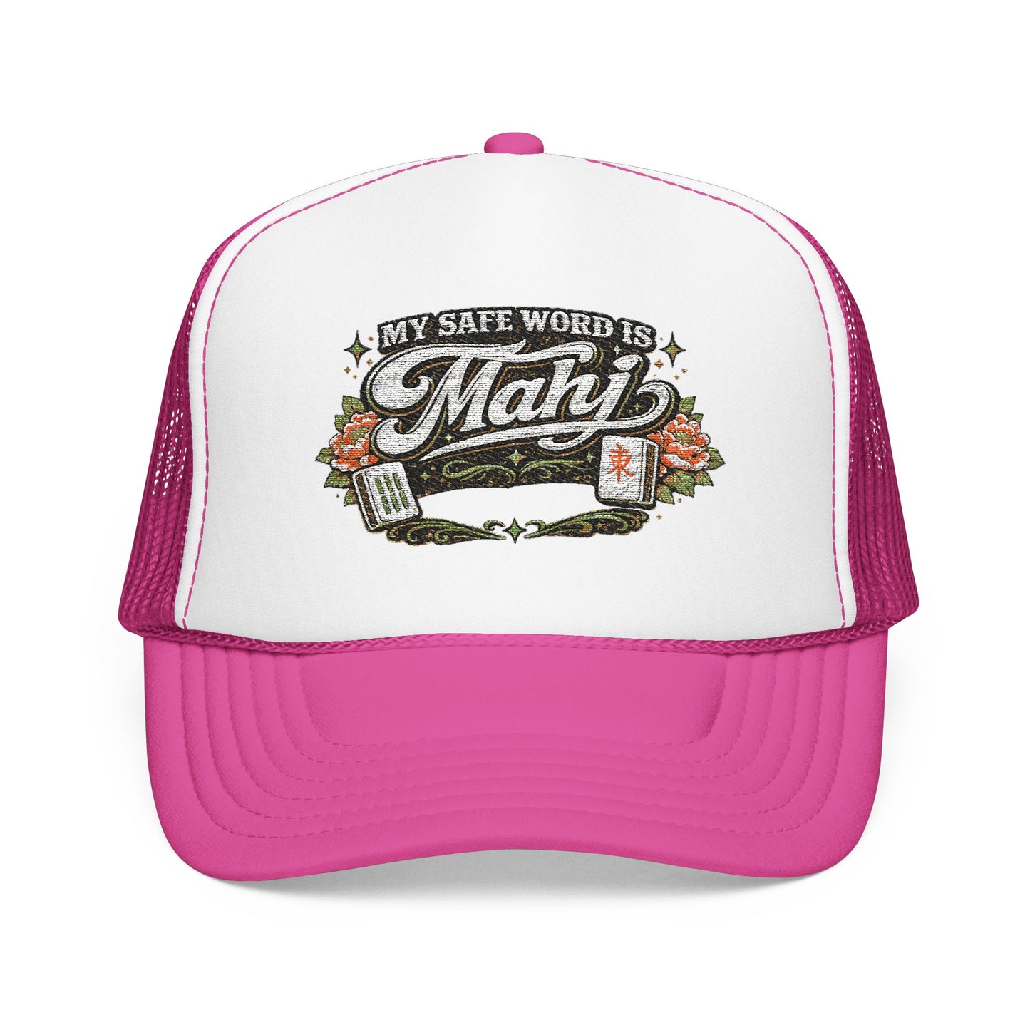 Trucker Hat — "My Safe Word Is Mahj" Vintage Fishing Mesh Cap
