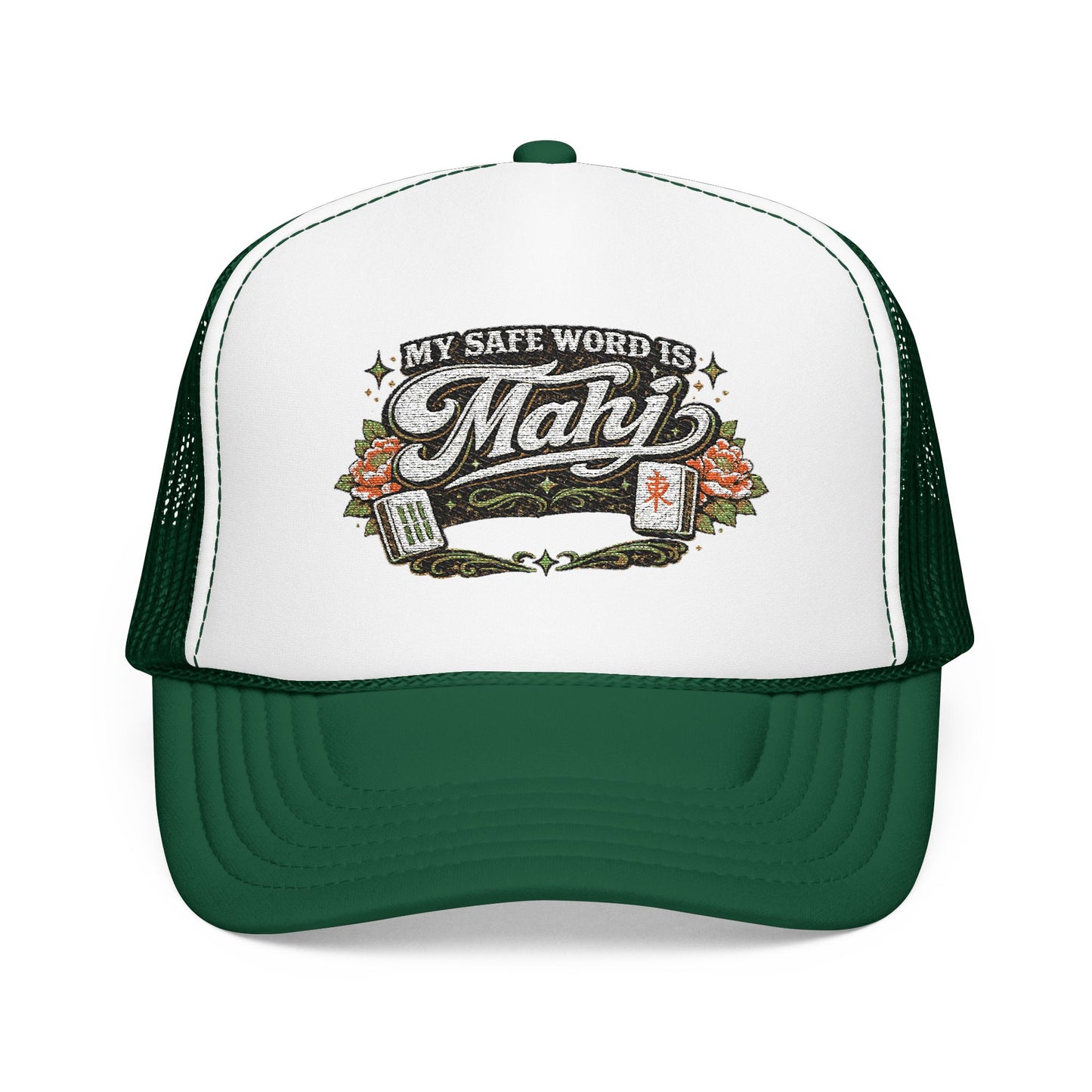 Trucker Hat — "My Safe Word Is Mahj" Vintage Fishing Mesh Cap