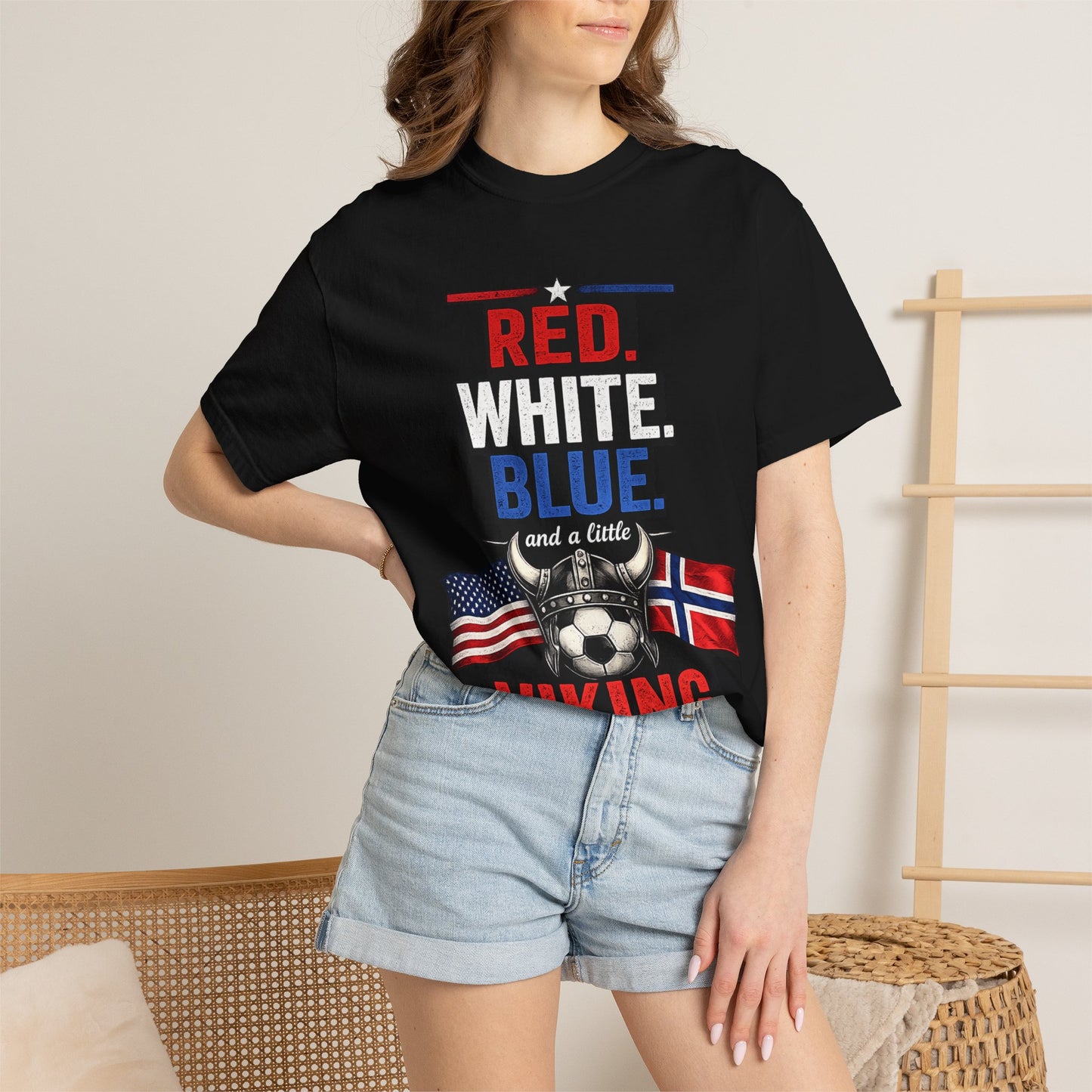 Red, White, Blue and a Little Viking T-Shirt — USA & Norway Soccer Fan Tee