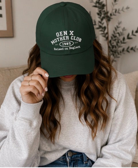 Gen X Mother Club ™ "Raised On Neglect"  Cap — Vintage '65 Club Embroidered Baseball Hat