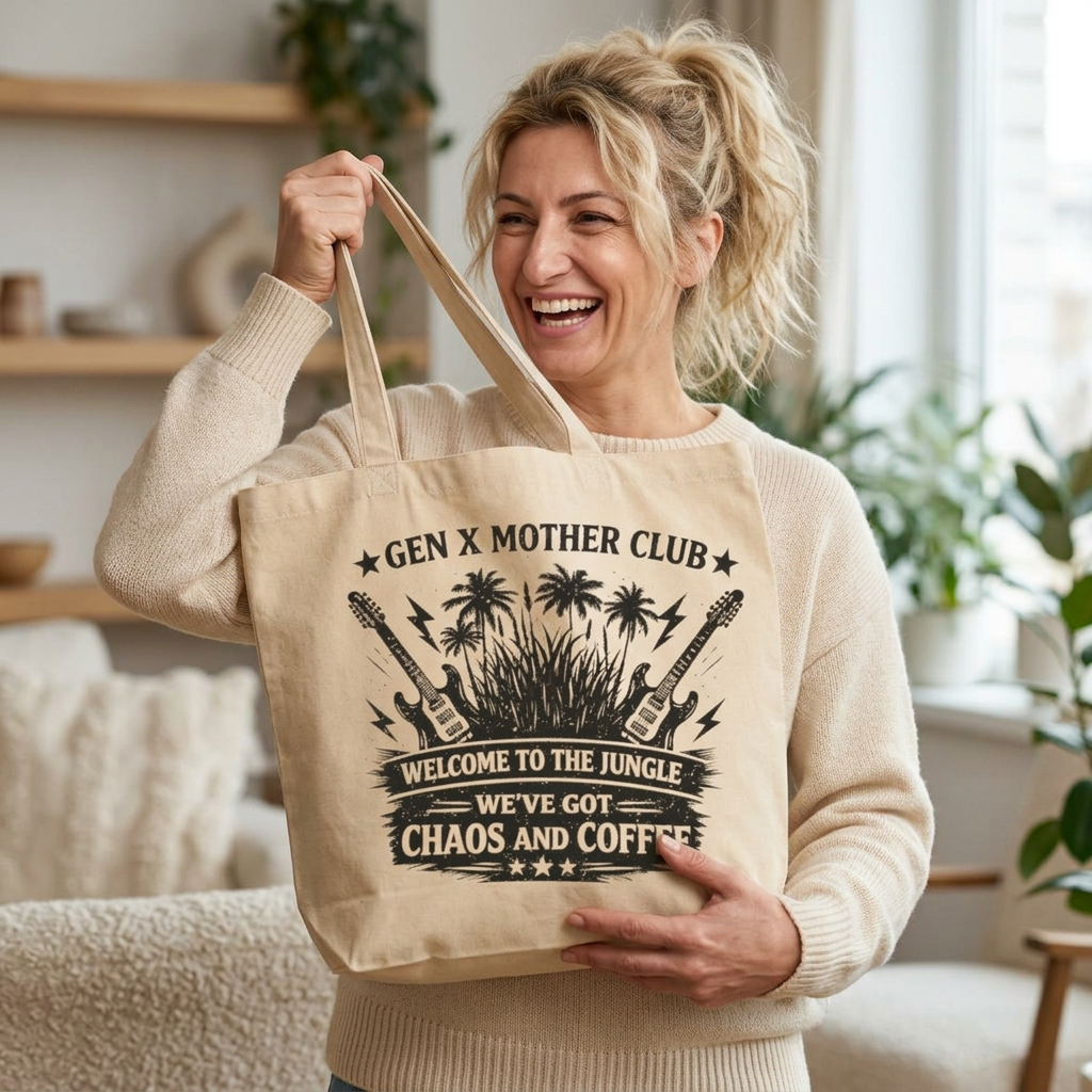 Gen X Mother Club ™ Tote Bag - "Welcome to the Jungle We've Got Chaos and Coffee" Eco Canvas