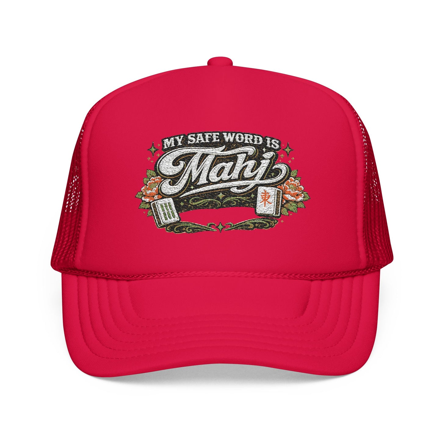 Trucker Hat — "My Safe Word Is Mahj" Vintage Fishing Mesh Cap