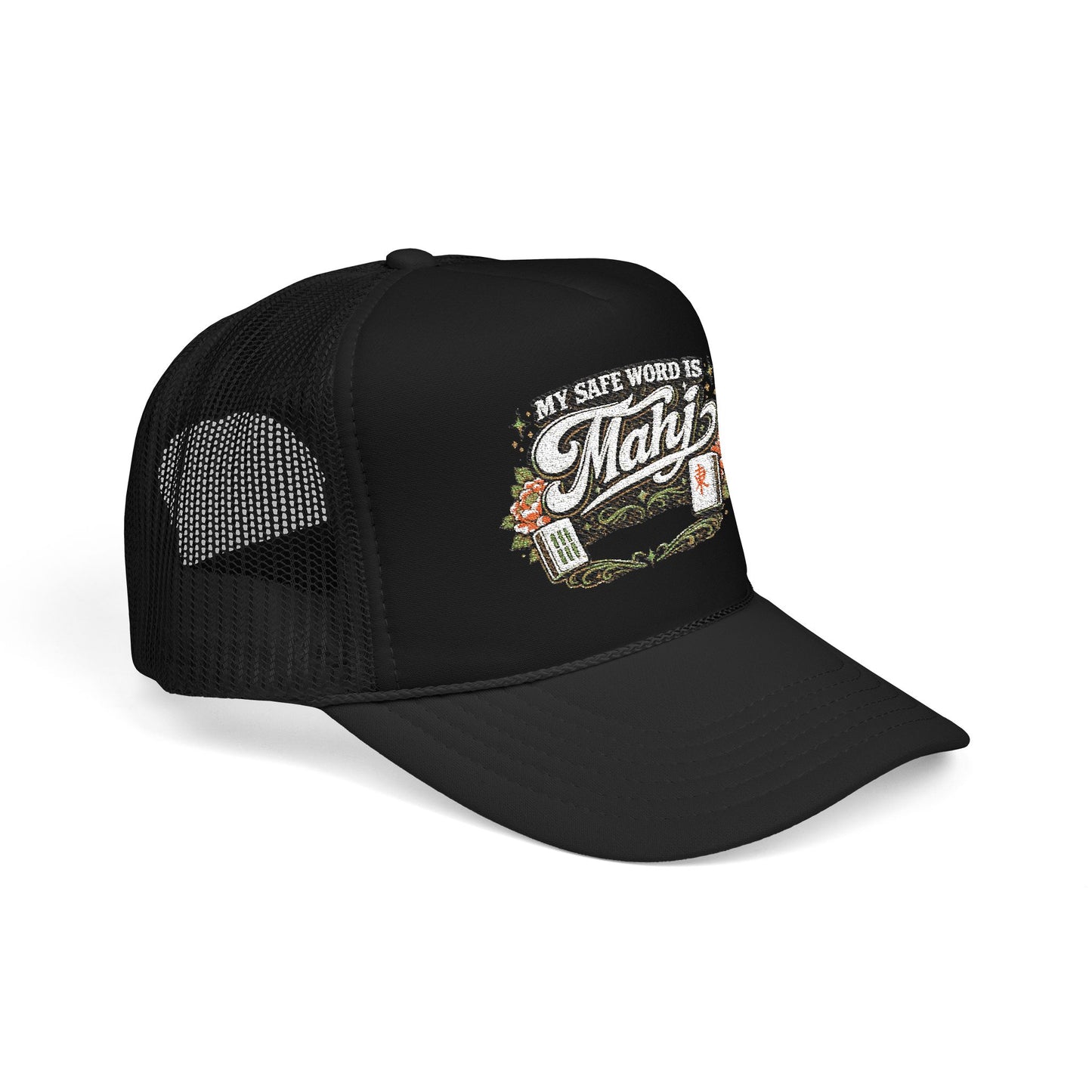 Trucker Hat — "My Safe Word Is Mahj" Vintage Fishing Mesh Cap
