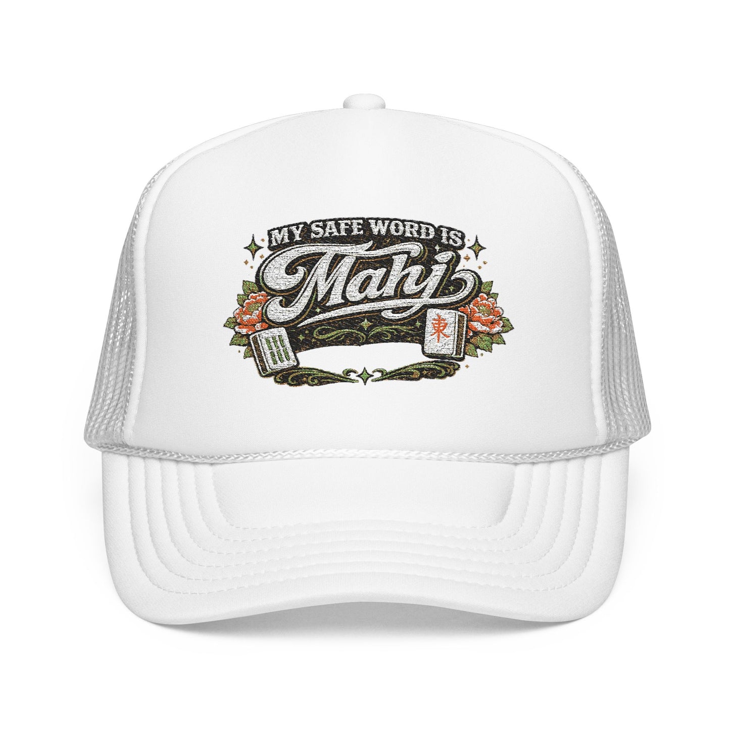 Trucker Hat — "My Safe Word Is Mahj" Vintage Fishing Mesh Cap