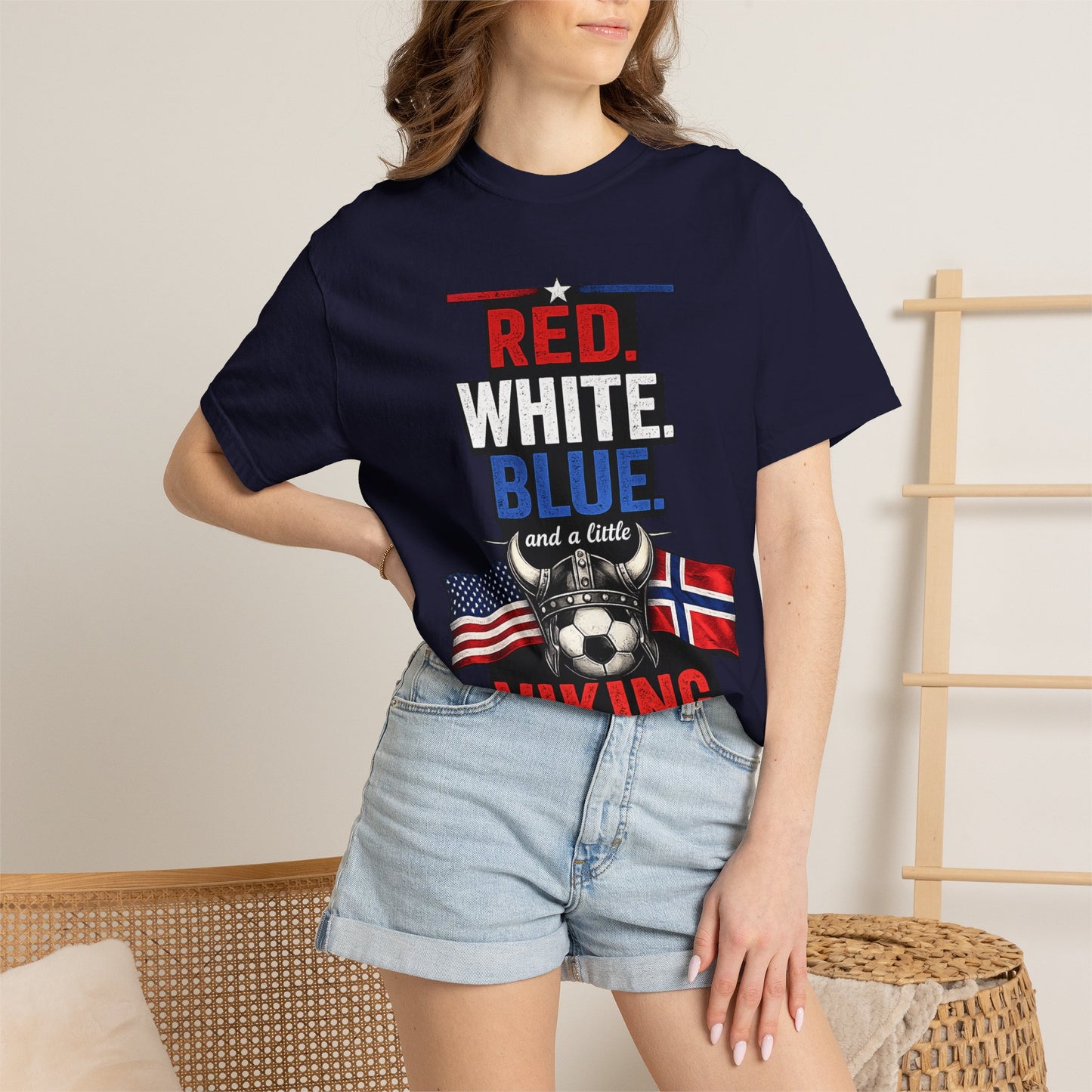 Red, White, Blue and a Little Viking T-Shirt — USA & Norway Soccer Fan Tee