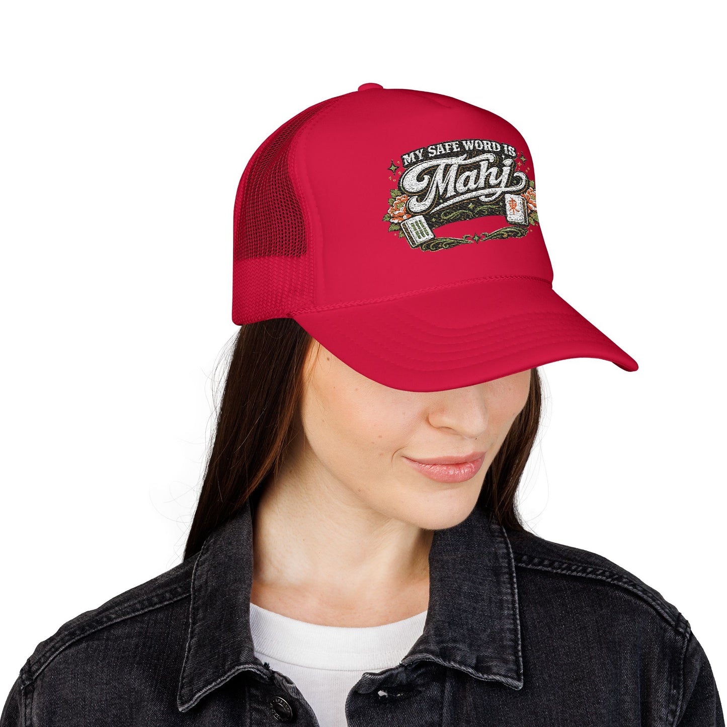 Trucker Hat — "My Safe Word Is Mahj" Vintage Fishing Mesh Cap