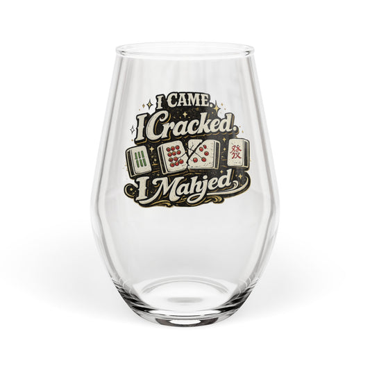I Came, I Cracked, I Mahjed Stemless Wine Glass — Mahjong Player Gift
