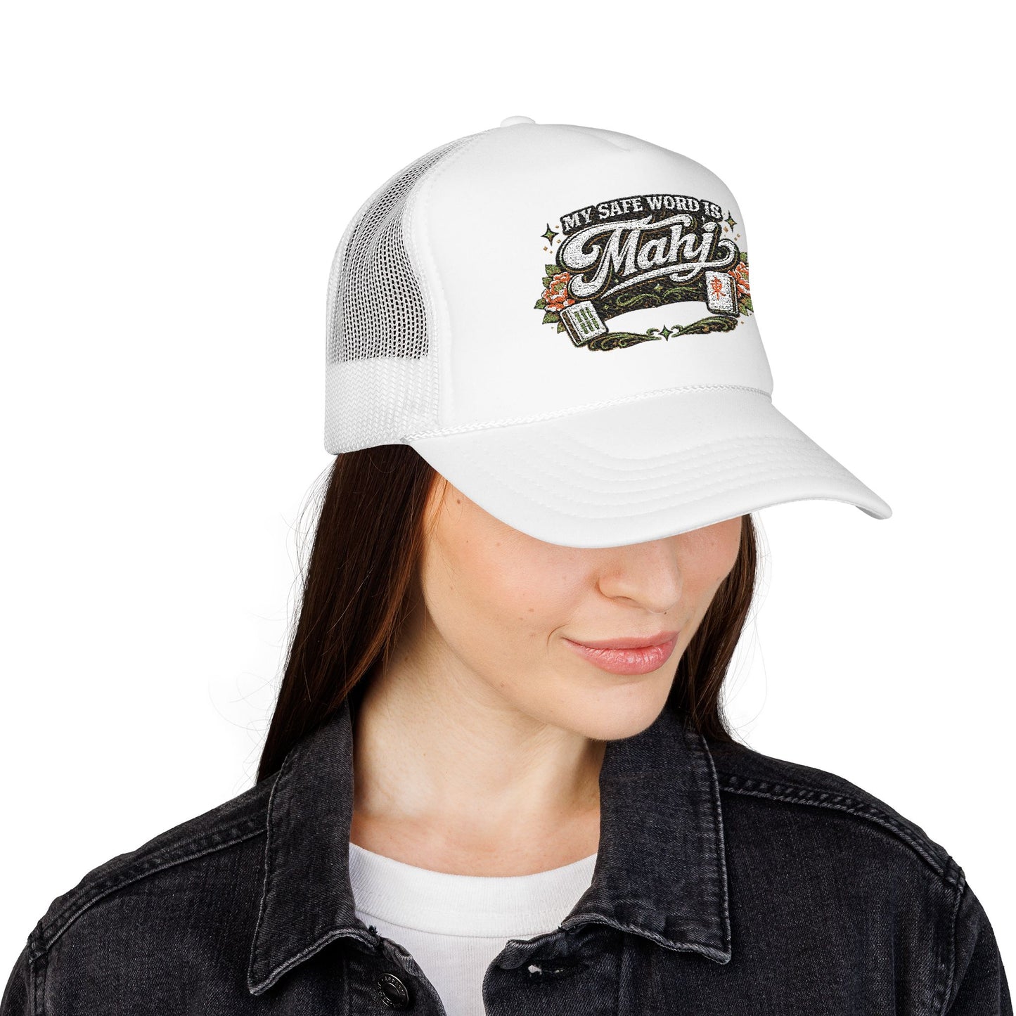 Trucker Hat — "My Safe Word Is Mahj" Vintage Fishing Mesh Cap