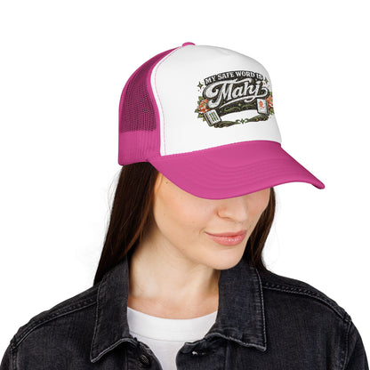 Trucker Hat — "My Safe Word Is Mahj" Vintage Fishing Mesh Cap