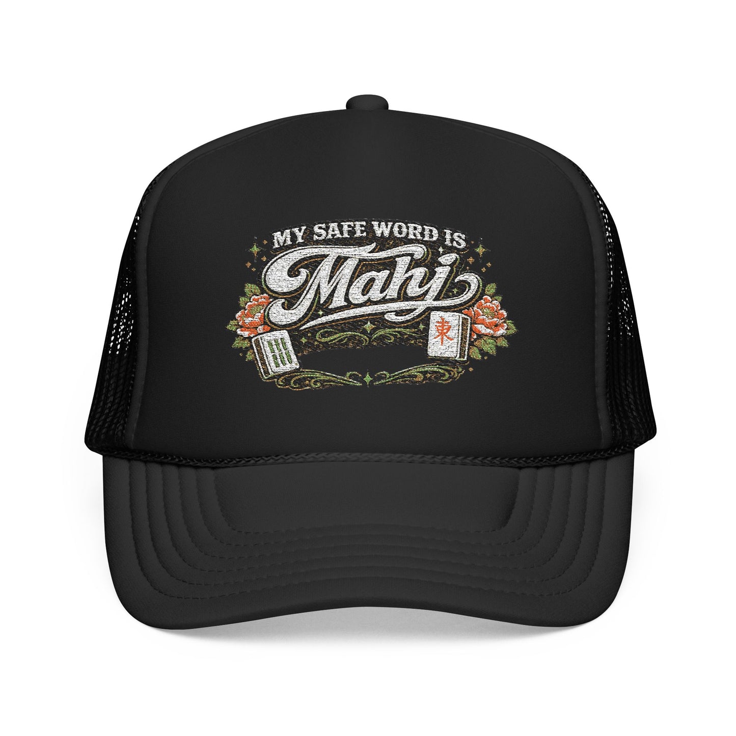 Trucker Hat — "My Safe Word Is Mahj" Vintage Fishing Mesh Cap