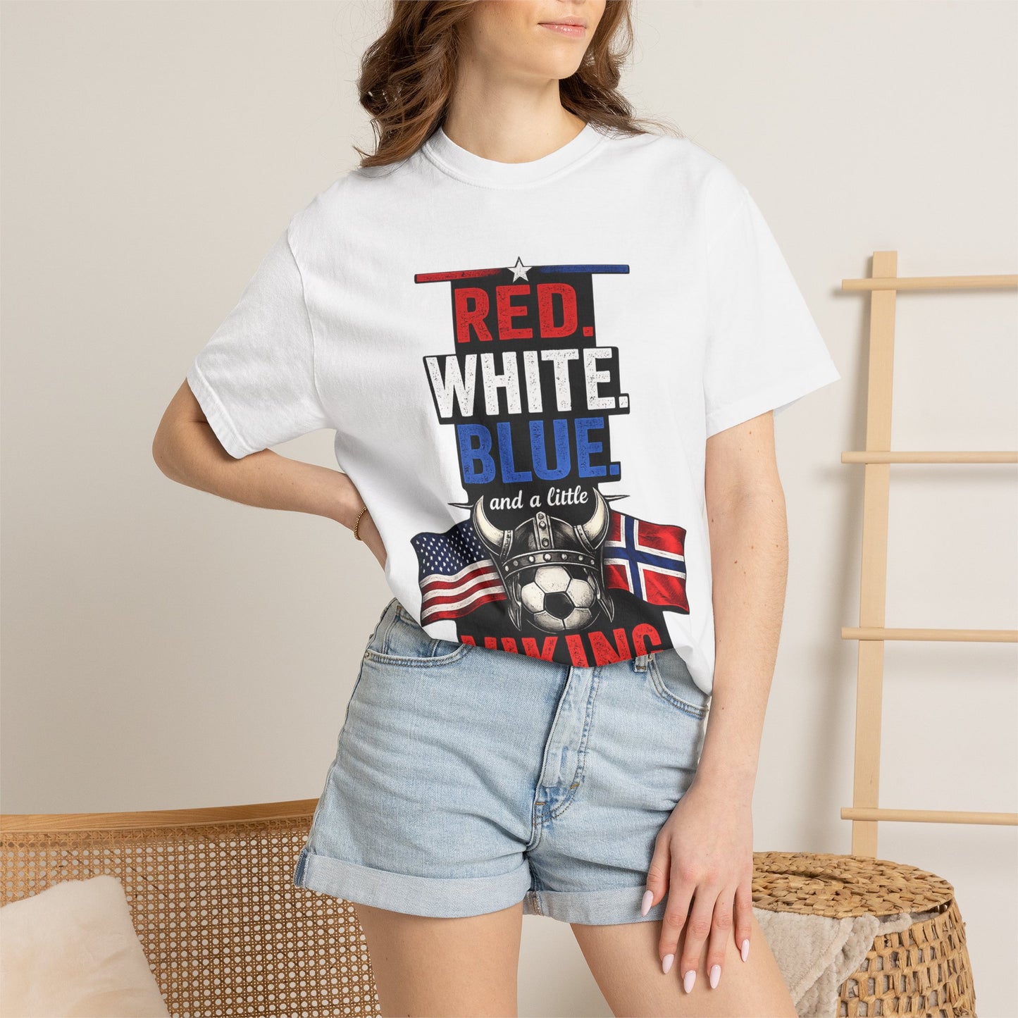 Red, White, Blue and a Little Viking T-Shirt — USA & Norway Soccer Fan Tee