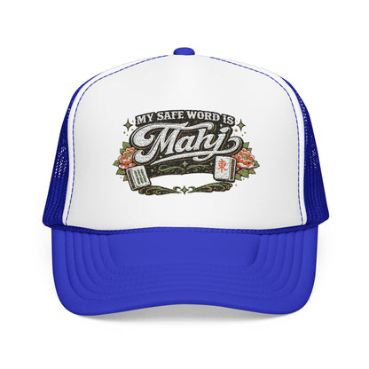 Trucker Hat — "My Safe Word Is Mahj" Vintage Fishing Mesh Cap