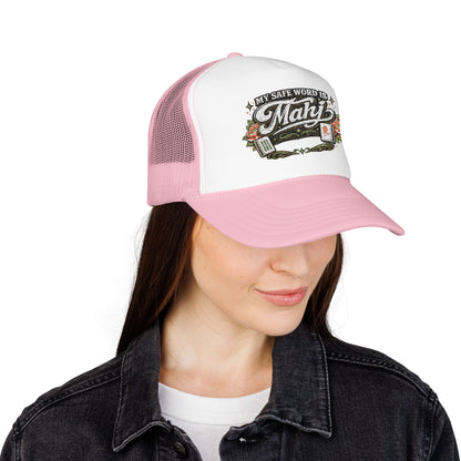 Trucker Hat — "My Safe Word Is Mahj" Vintage Fishing Mesh Cap