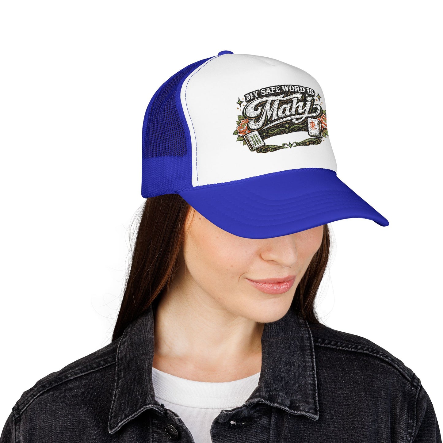 Trucker Hat — "My Safe Word Is Mahj" Vintage Fishing Mesh Cap