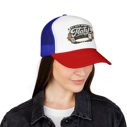 Trucker Hat — "My Safe Word Is Mahj" Vintage Fishing Mesh Cap